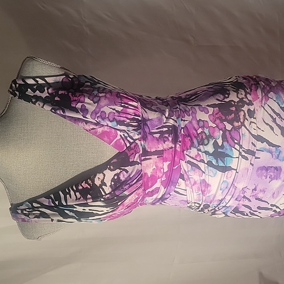 Bisou Bisou Purple Abstract Watercolor Print Sleeveless Dress Size: 10 - Picture 2 of 10